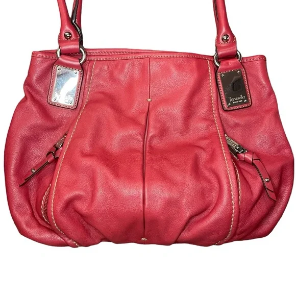 Tignanello Red Leather Hobo Bag With Striped Satin Interior Shoulder Purse - Picture 2 of 16